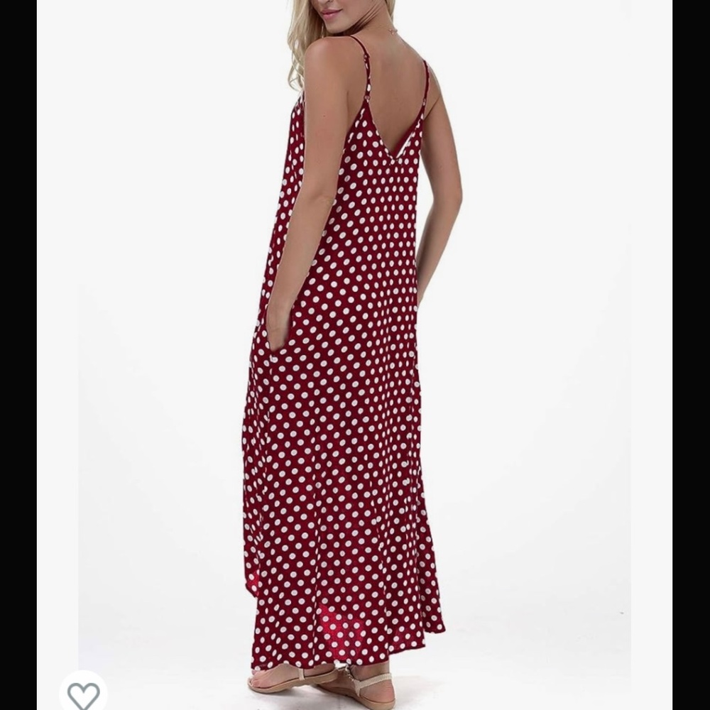 LILBETTER Women V-Neck Polka Dot Print Spaghetti Strap Boho Long Maxi Dress NWT - Picture 2 of 8